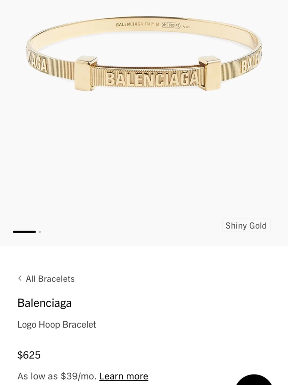 Balenciaga Shiny Gold Logo Hoop Bracelet